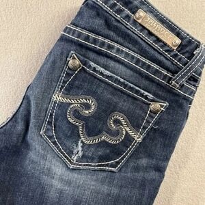 Vintage Y2k ReRock For Express Jeans Skinny Low Rise Thick Stitch Embellished  8
